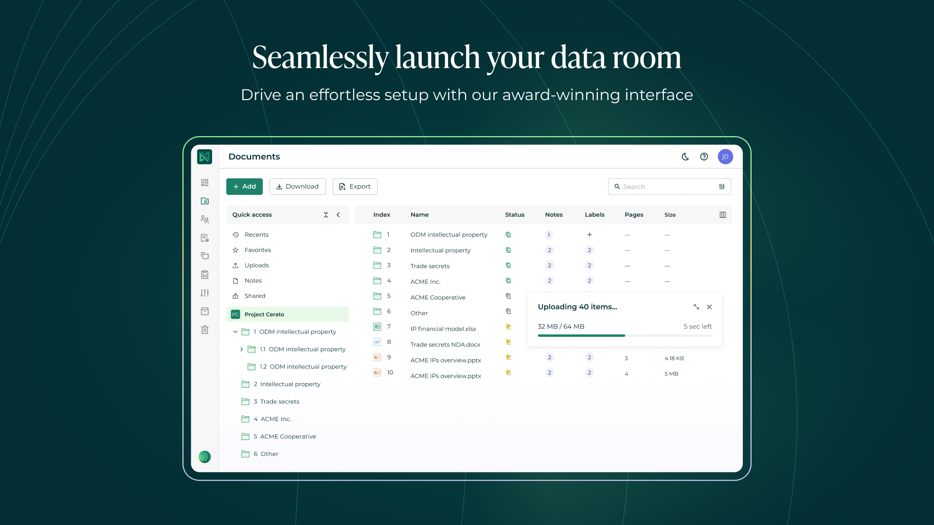 screenshot of Ideals Virtual Data Room